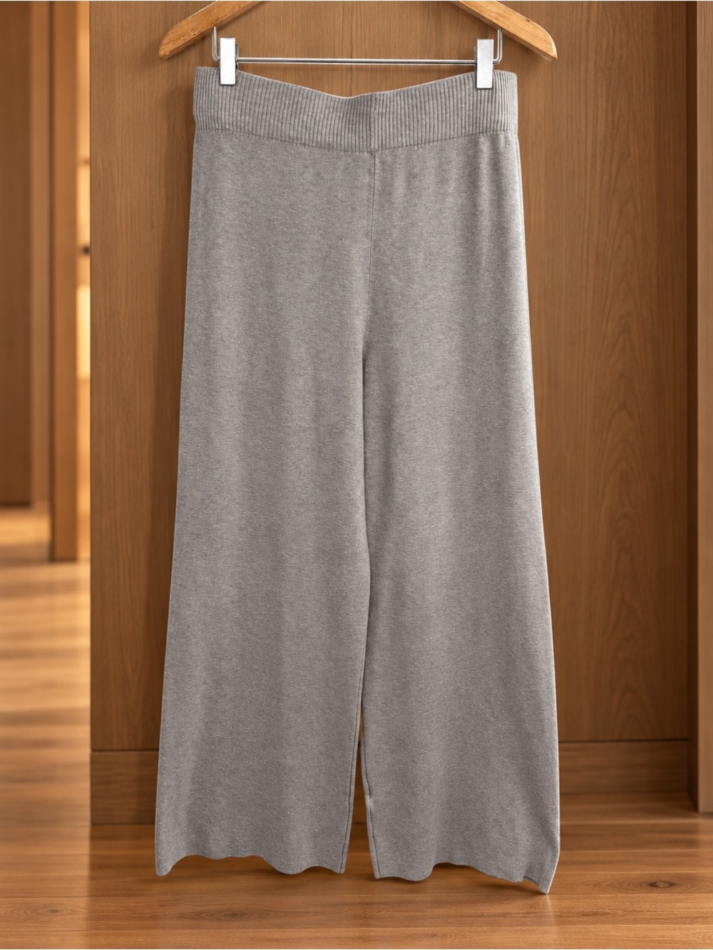 Sioni Wide-Leg Knit Lounge Travel Pants in Light Gray
